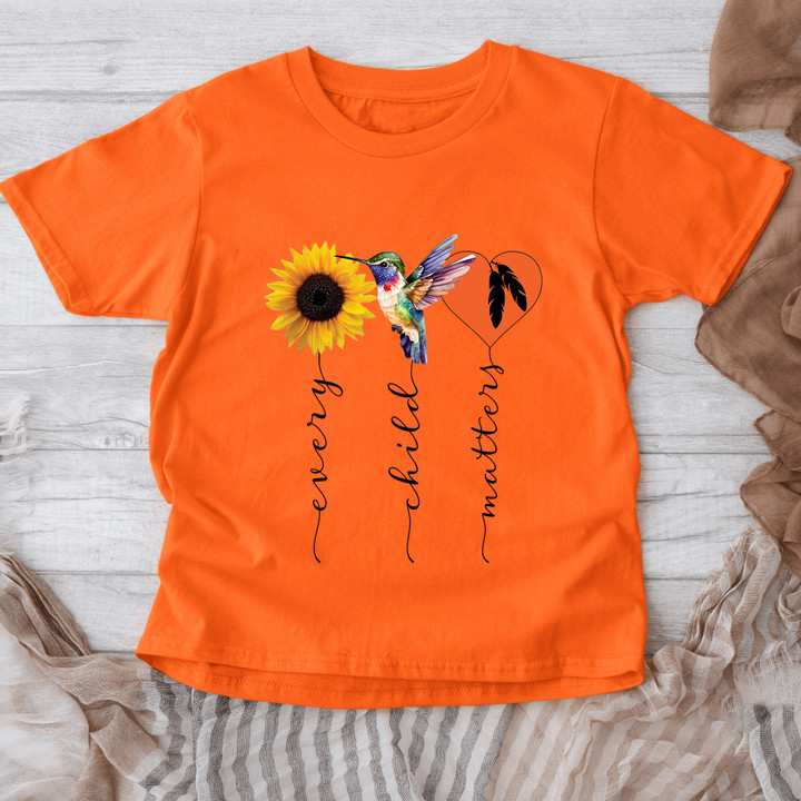 Every Child Matters Shirt Sunflower Hummingbird And Feather Orange Shirt Day 2023 Clothing