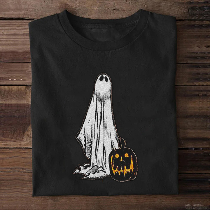 Ghost With Pumpkin T-Shirt Halloween Theme Shirts Gifts For Men Women