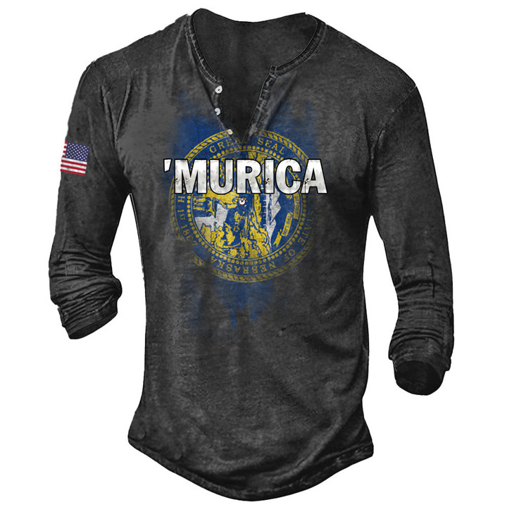 Nebraska American Flag Long Sleevee Murica T-Shirt