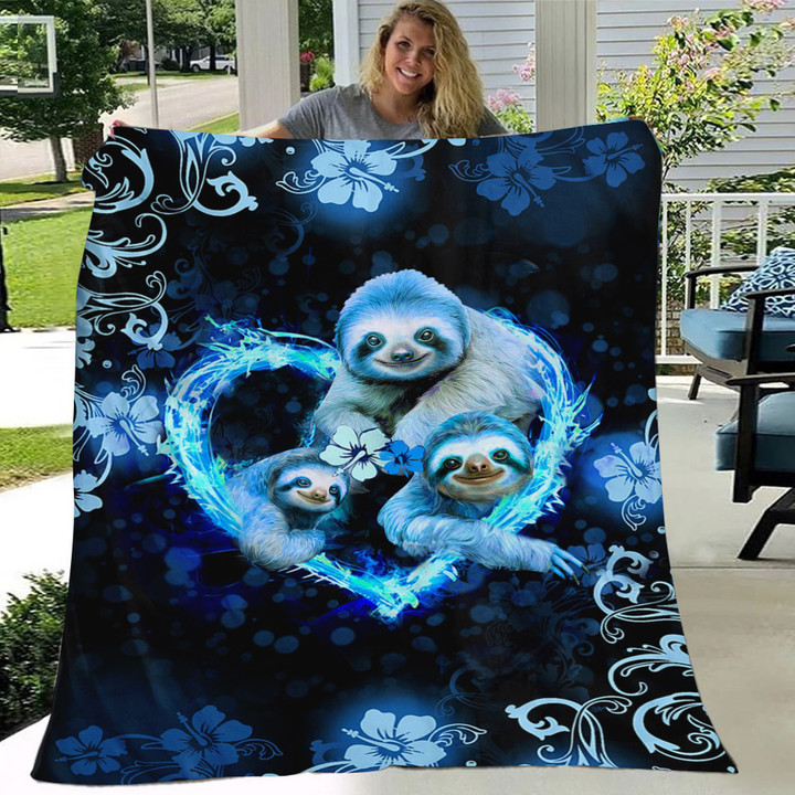 Sloth Family Hibiscus Pattern Blanket Decorative Throw Blankets For Sofa Bed