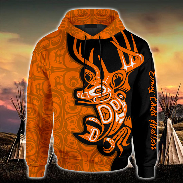 Every Child Matters Orange Shirt Day Hoodie Haida Art Deer Every Child Matters Support Apparel