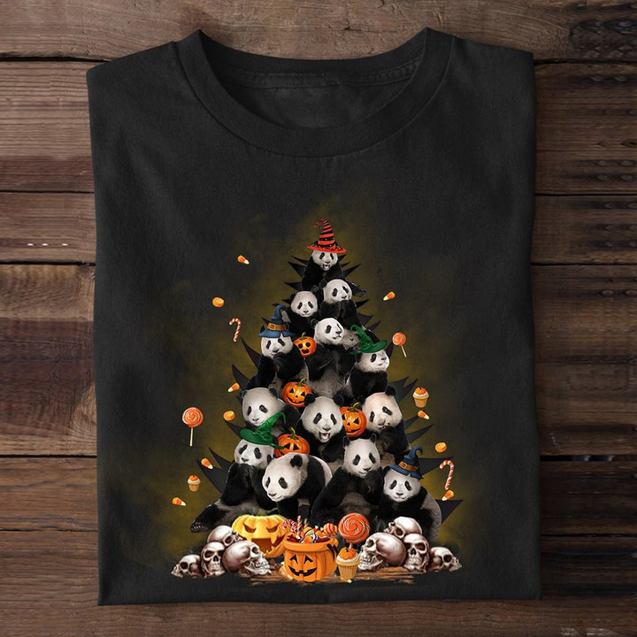 Panda Halloween Tree Shirt Skull Pumpkin Halloween Themed Gifts For Panda Lovers