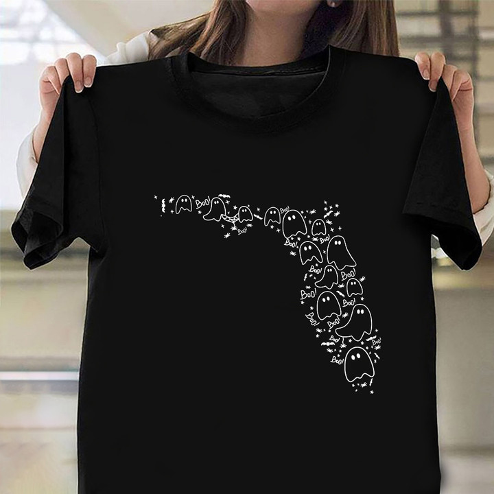 Boo Ghost Florida Map Shirt Happy Halloween Florida State Map T-Shirt Gifts For Adults