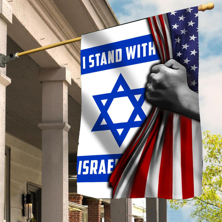 I Stand With Israel Flag Inside American And Israeli Flag Together Support IDF