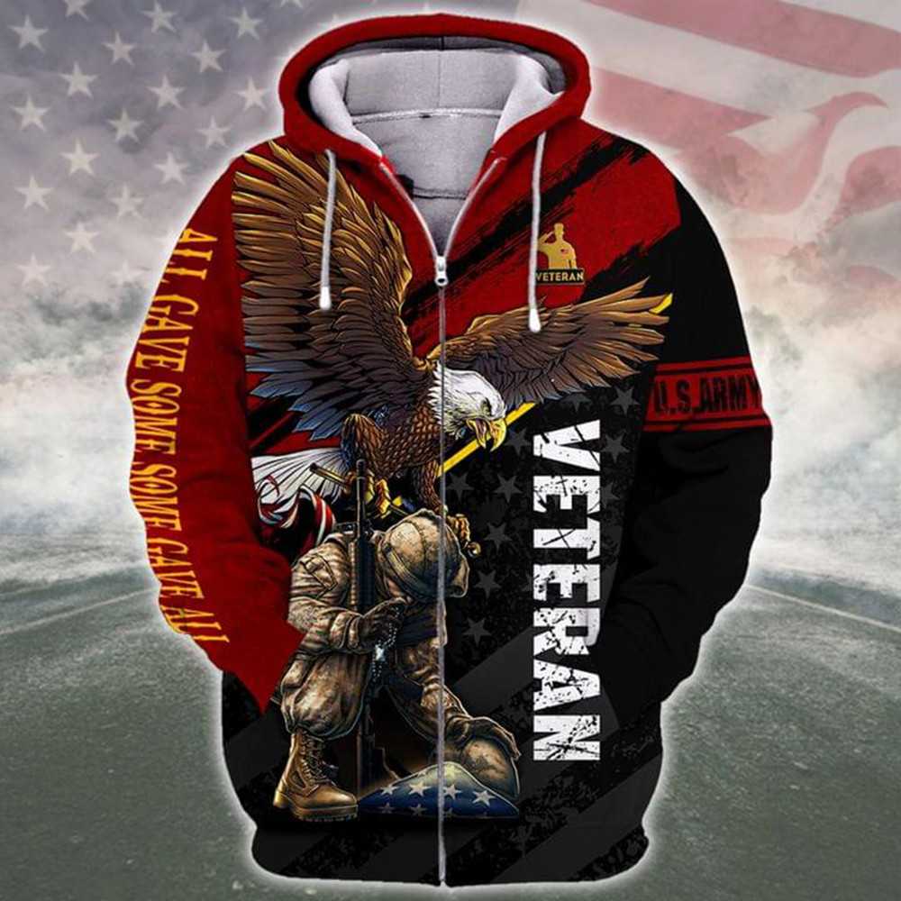 Eagle Veteran All Gave Some Some Gave All Zip Hoodie Memorial US Army ...