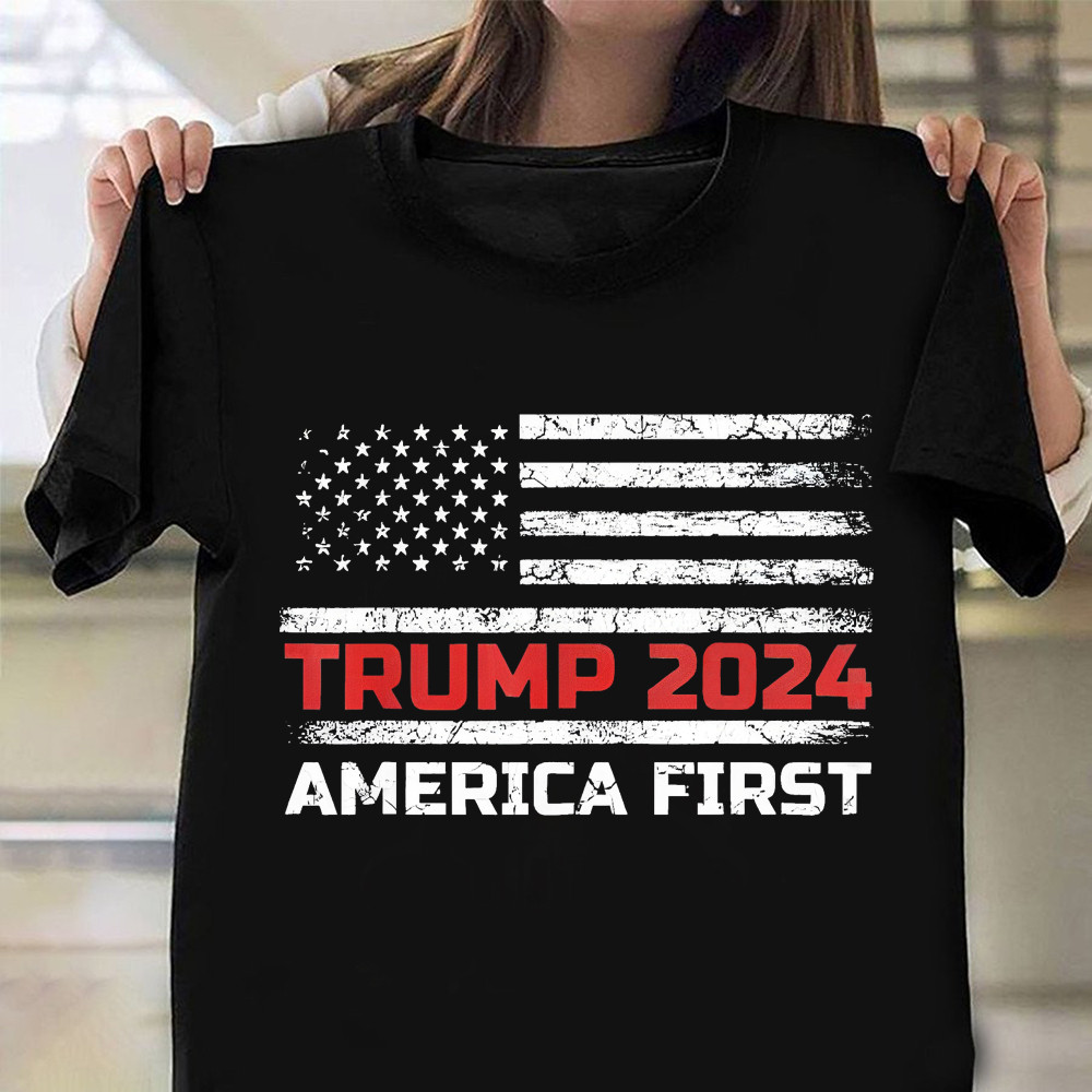 Trump 2024 America First Shirt Pro Trump 2024 American Flag T-Shirt 20 ...