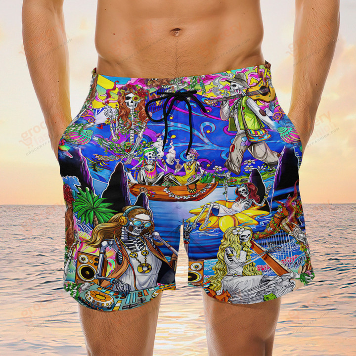 Hippie Skull Peace Life Mens Boardshorts, Hippie Mens Shorts, Gifts For Men Hippie Swim Shorts