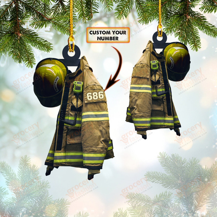 Capitaine Yellow Helmet Ornament, Firefighter Custom Shaped Ornament, Personalized Christmas Ornaments