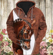 Love Brown Horse Zip Hoodie 3D