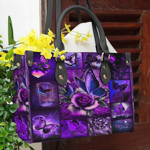 Purple Butterfly Leather Bag