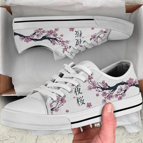 Cherry blossom calligraphy birthday gift Fashion White Canvas Low Top Shoes