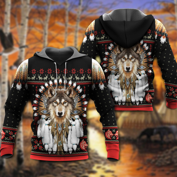 Native american wolf headdress Hoodie 3D