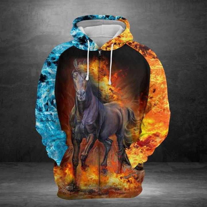 Horse Flame Zip Hoodie 3D