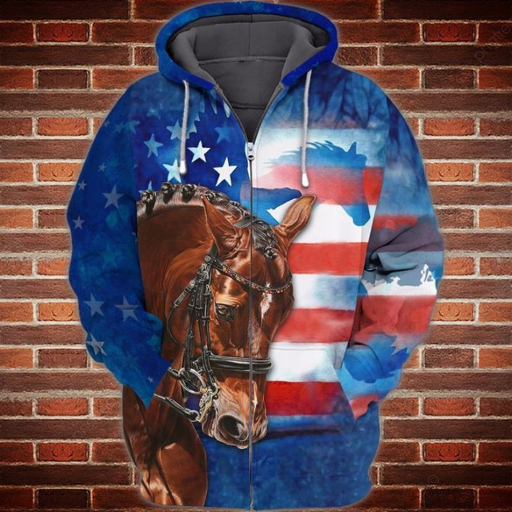 4th Of July Independence Day American Love Horse Zip Hoodie 3D