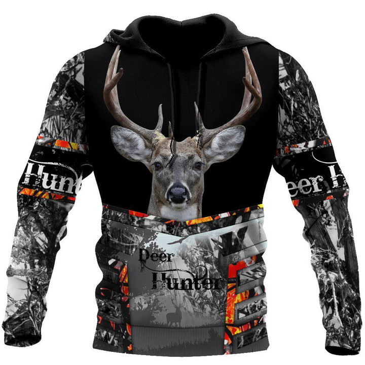 Hunting deer black and gray Hoodie 3D