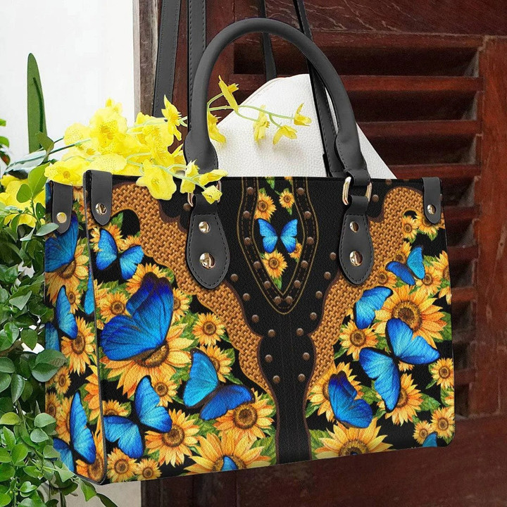 Sunflower Butterflies Leather Bag