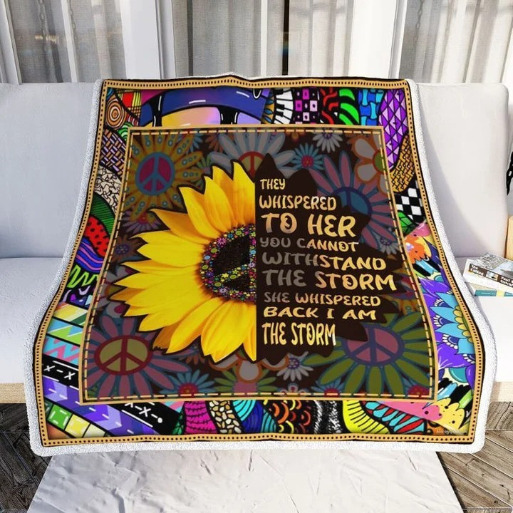 Sunflower Hippie They whisoered to her you cannot withstand the storm Premium Comfy Sofa Throw Blanket