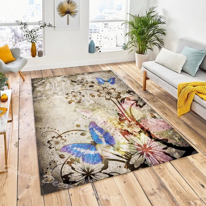 Butterfly and Flower Area Rug