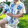 White Flora Print Summer Beach Vibes Twinning Button Shirts