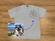 Custom Embroidered Line Drawing Pet Dog Cat & Pet Owner Shirt