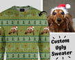Green & White Customized Ugly Christmas Sweater With Pet Dog Cat Photo