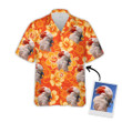Custom Flowers Pattern Short-Sleeve Hawaiian Shirt (Neon-Orange Color)