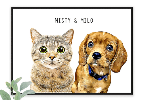 Custom Multiple Pet Portrait from Photo | Dog Portrait | Pet Owner Gift Poster, Canvas
