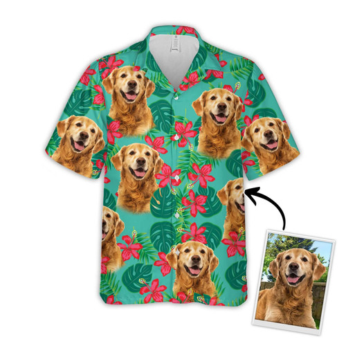 Custom Leaves & Flowers Pattern Short-Sleeve Hawaiian Shirt (Mint Color)