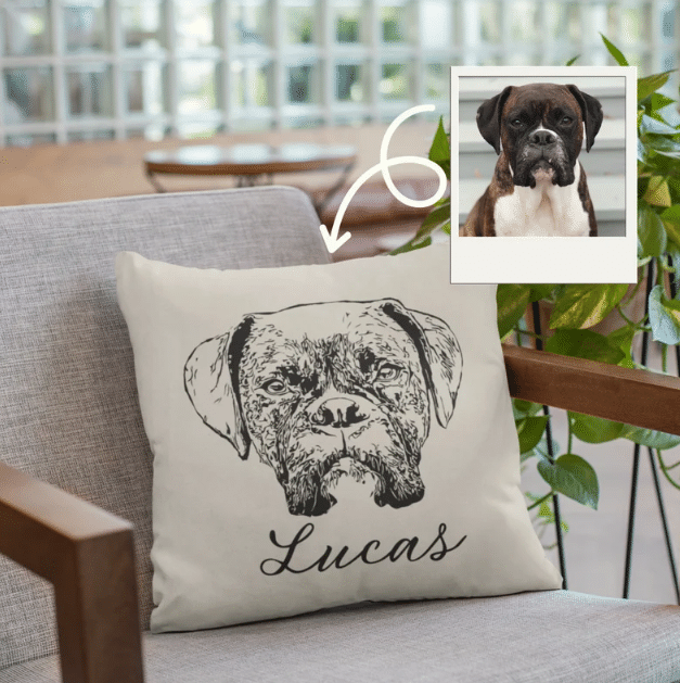 Custom Pet Portrait, Dog Cat Pet Lovers Owners Linen Pillow