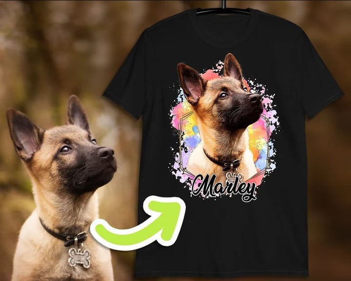 Custom Pet Photo Watercolor Dog & Cat T-Shirt