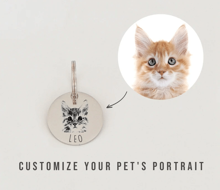 Custom Pet Portrait Tag, Cat Portrait Tag Cat ID Tag Cat Name Tag Round