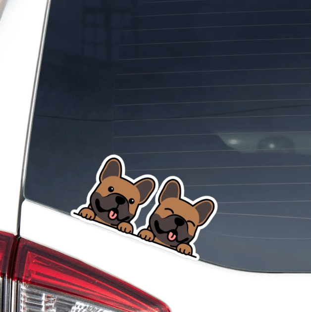 Two Brown French Bulldog Car Window Laptop Bottle Sticker Decal