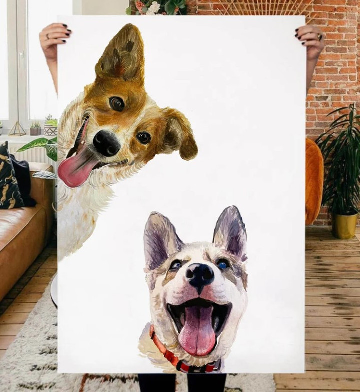 Custom dogs peekaboo pet portrait Canvas Poster prints