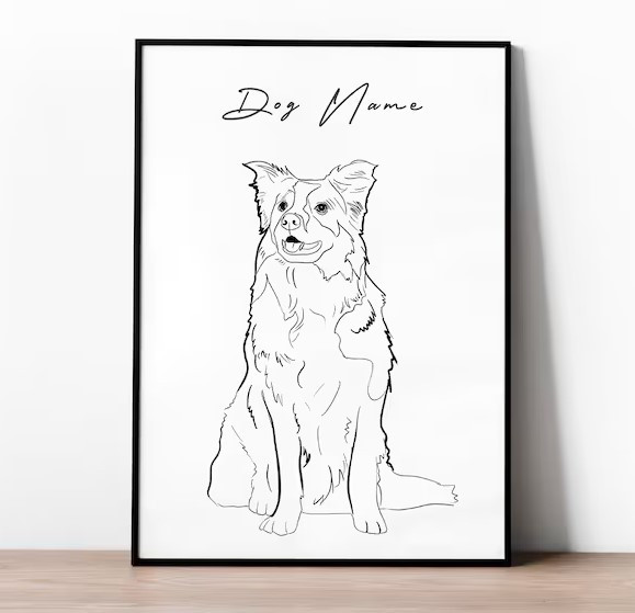 Custom Line Art Pet Drawing from Photo Poster Canvas