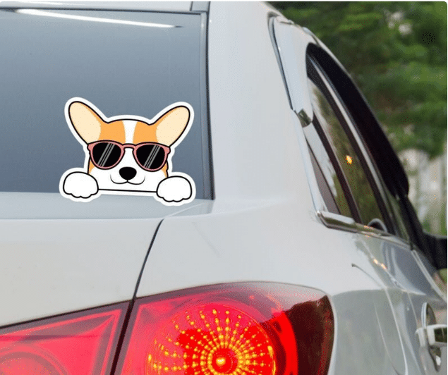 Peeking Corgi In Sunglasses Car Window Laptop Bottle Sticker Decal