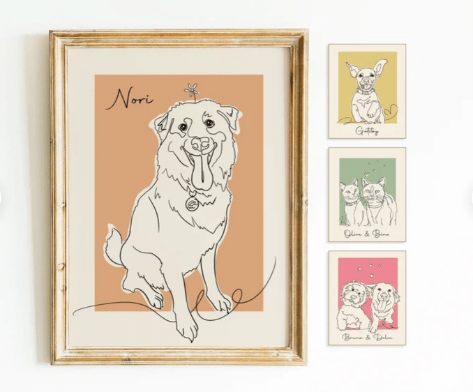 Custom Pet Outline Art, Dog Outline Gift Poster Canvas
