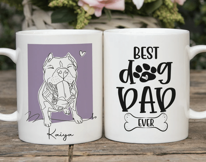 Custom Dog Line Art, Dog Portrait Hand Drawn, Dog Mug, Best Dog Dad Ever Mug