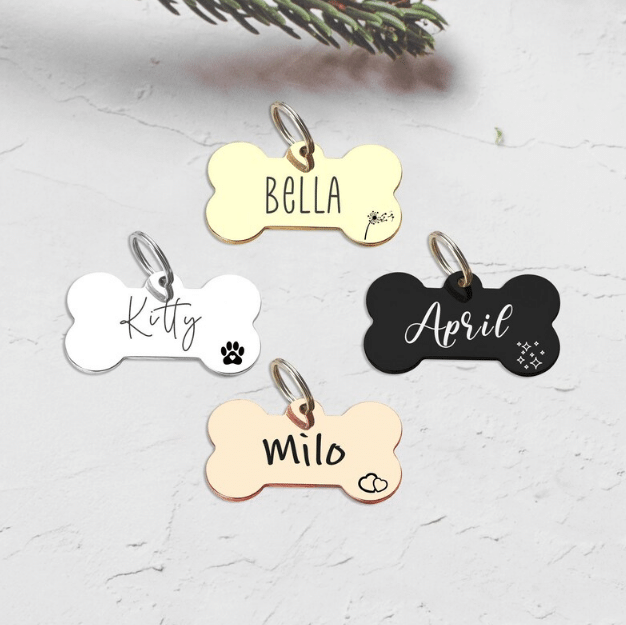 Custom Pet Name And Number Dog/Cat ID Collar, Puppy Tag Bone