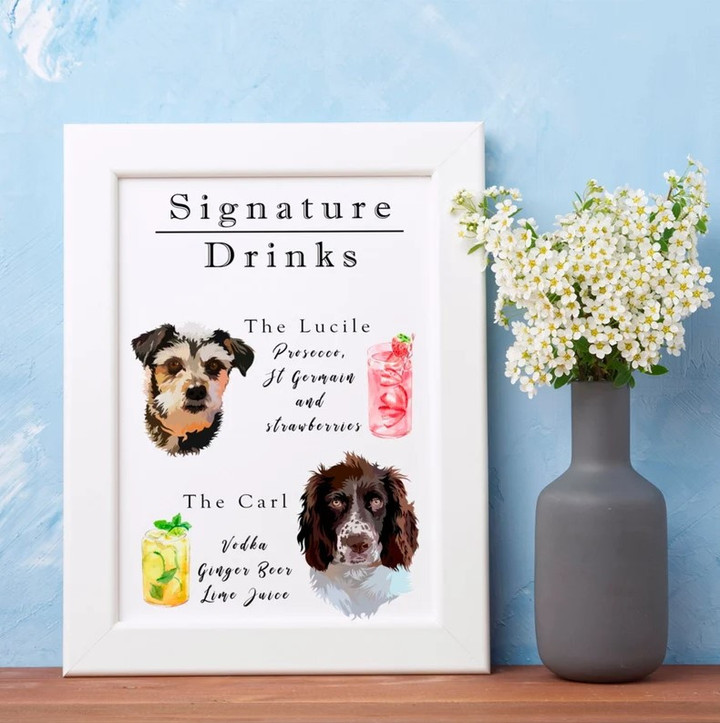 Wedding decor dog Signature cocktail sign Dog wedding sign Poster Canvas