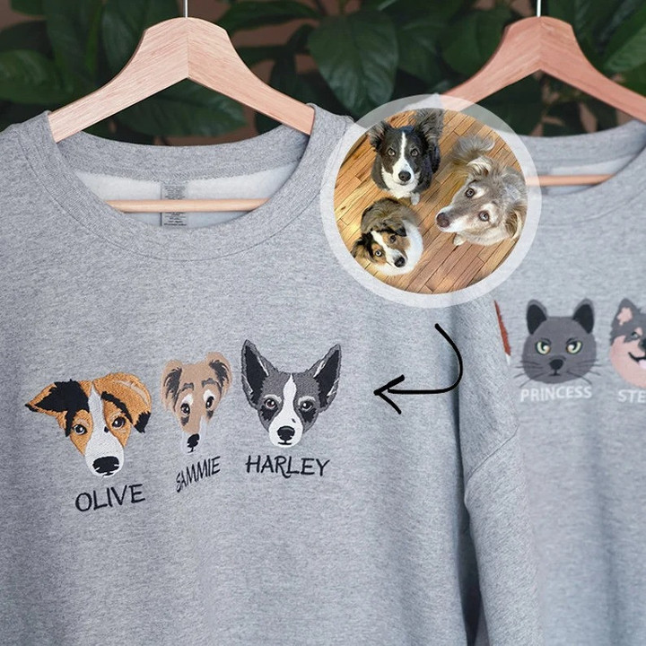 Custom Embroidered Pet Dog Cat Portrait Shirt