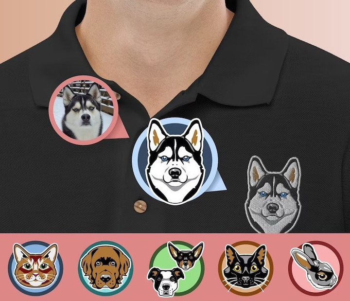 Custom Embroidered Pet Dog Cat Portrait Polo Shirt