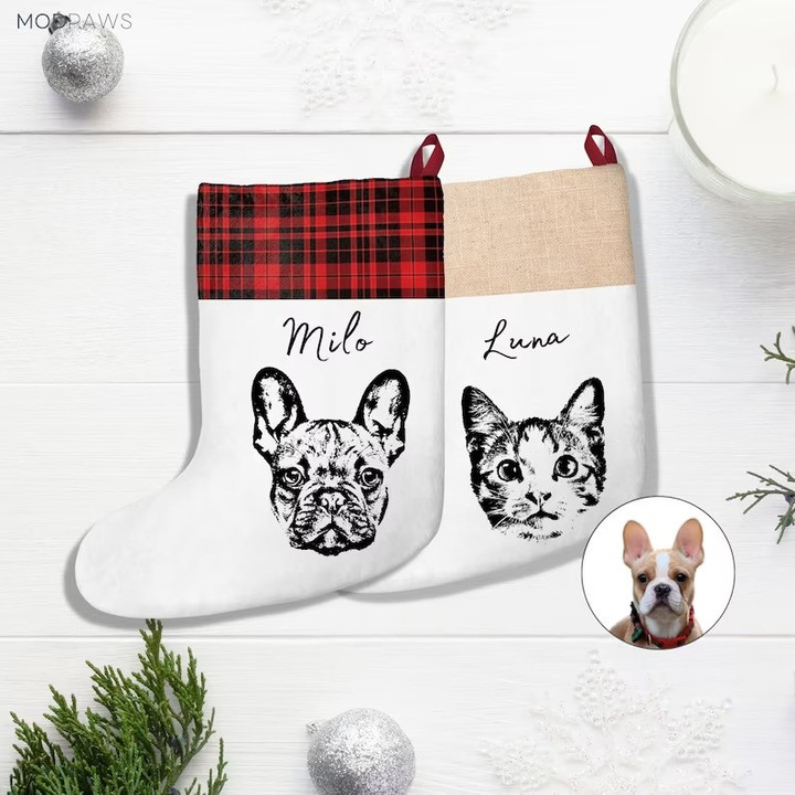 Christmas Personalized Pet Dog Cat Linen Stockings
