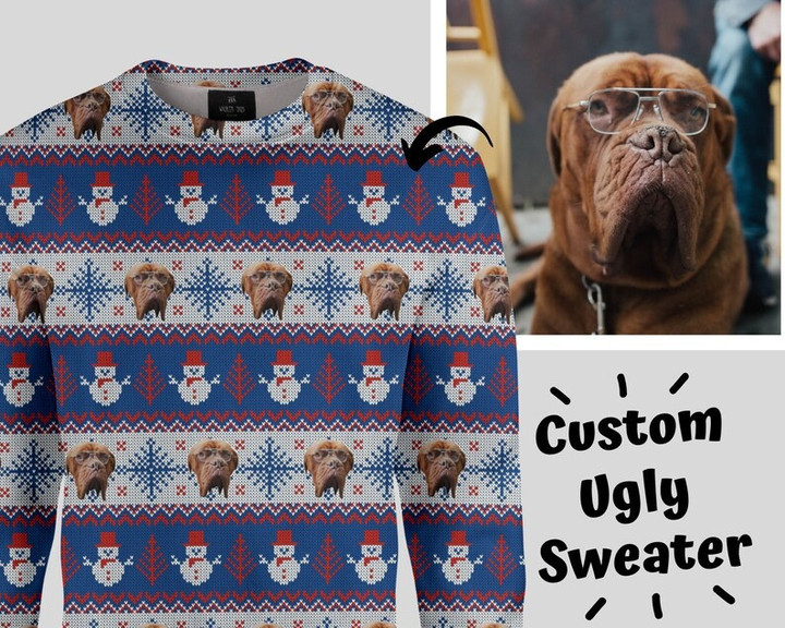Christmas Blue, White & Red Customized Dog Cat Ugly Sweater