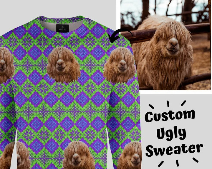 Christmas Green & Purple Customized Ugly Sweater Dog Cat Ugly Sweater