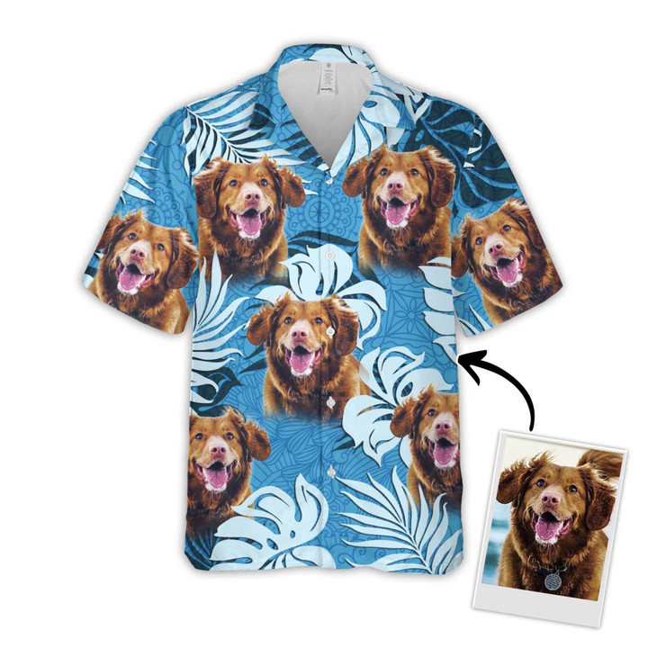 Custom Leaves Pattern Short-Sleeve Hawaiian Shirt (Sea Blue Color)
