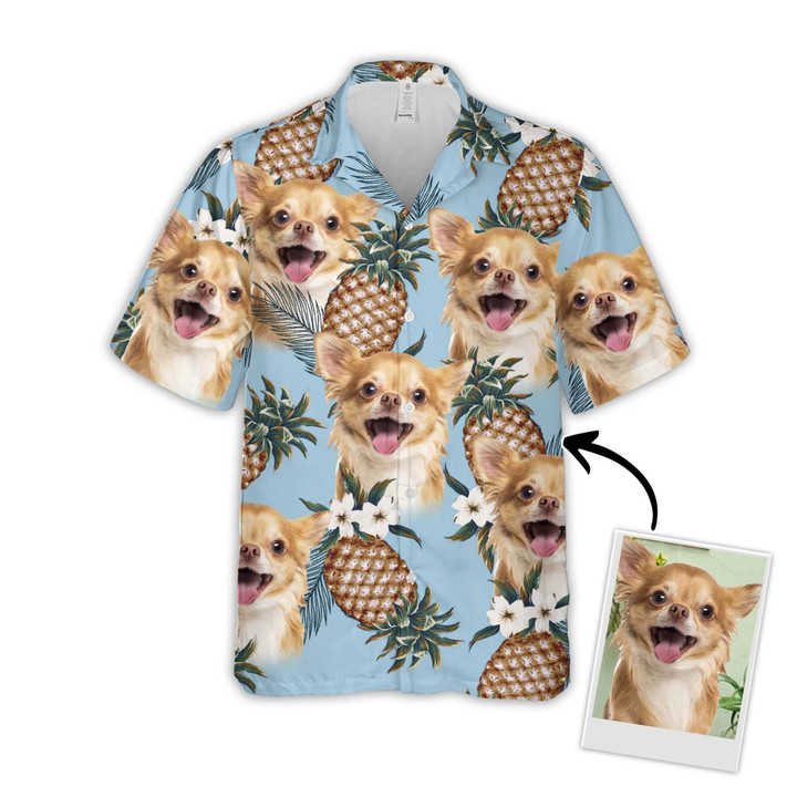 Custom Pineapple Pattern Short-Sleeve Hawaiian Shirt (Light Blue Color)