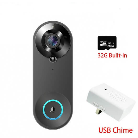 Highly Waterproof Smart Video Doorbell with USB chime 32GB SD card
