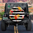 Aesthetic Maple Leaves Floral Bunches On Black Striped Background Spare Tire Cover - Jeep Tire Covers