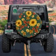 Perfect For Fall Autumn Sunflowers With Teal Background Pattern Spare Tire Cover - Jeep Tire Covers