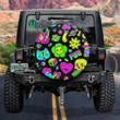 Cartoon Trippy Animal Eyes Skulls And Space Badges Pattern Spare Tire Cover - Jeep Tire Covers